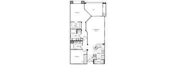 Two bedrooms two bathrooms apartment floorplan